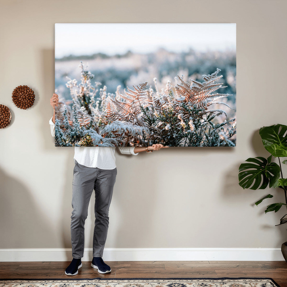 Frosted Fern Wall Art Canvas Print, Soft Winter Botanical