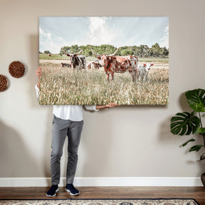 Texas Longhorn Cattle Wall Art Canvas Print, Rustic Ranch