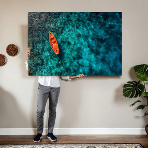 Turquoise Ocean Boat Wall Art Canvas Print