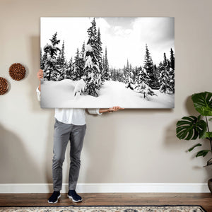Black and White Snowy Pine Forest Wall Art Canvas Print,