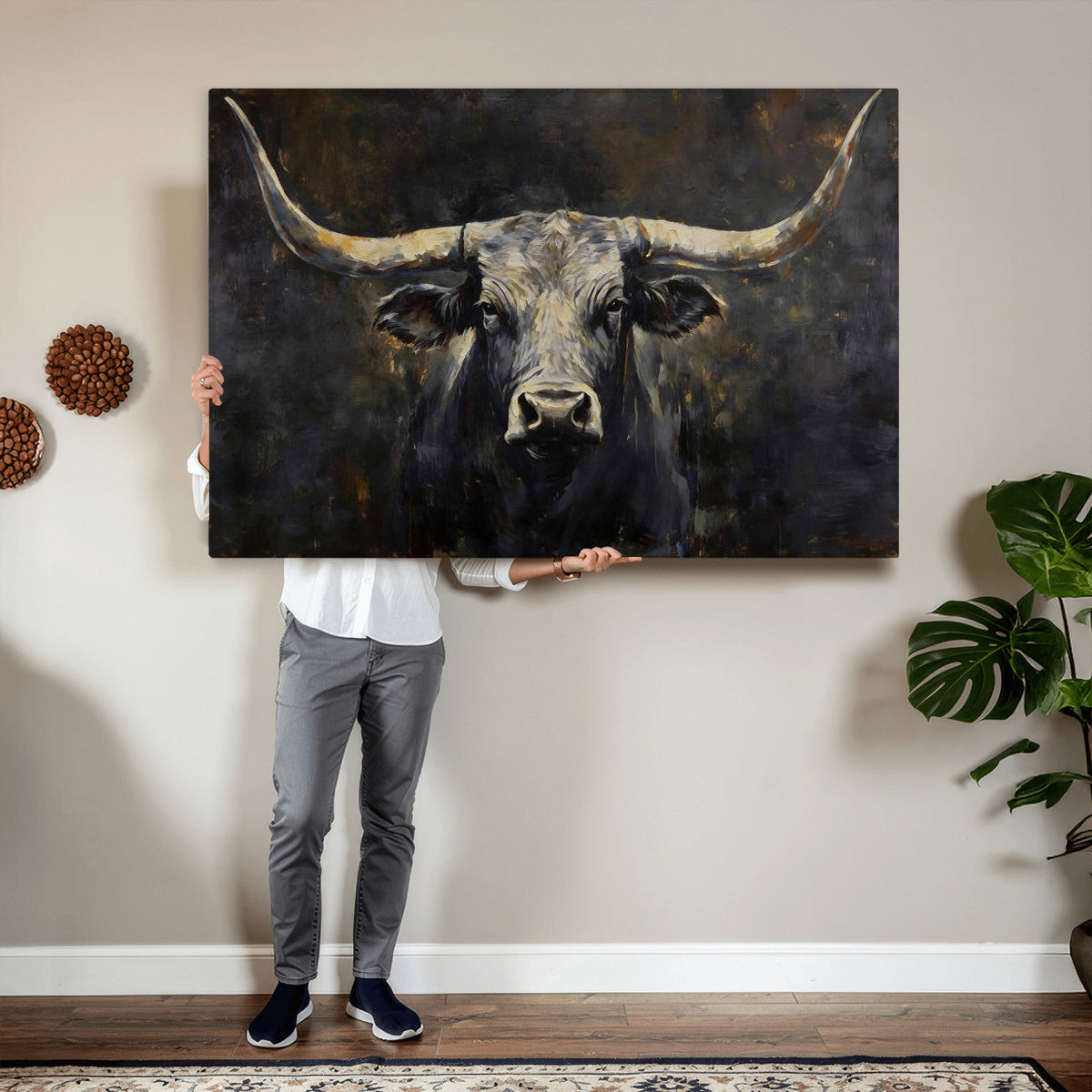 Rustic Longhorn Bull Wall Art Canvas Print – Vintage Western