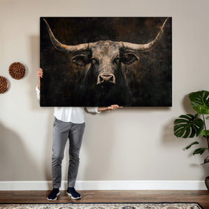 Vintage Longhorn Bull Wall Art Canvas Print – Rustic Western
