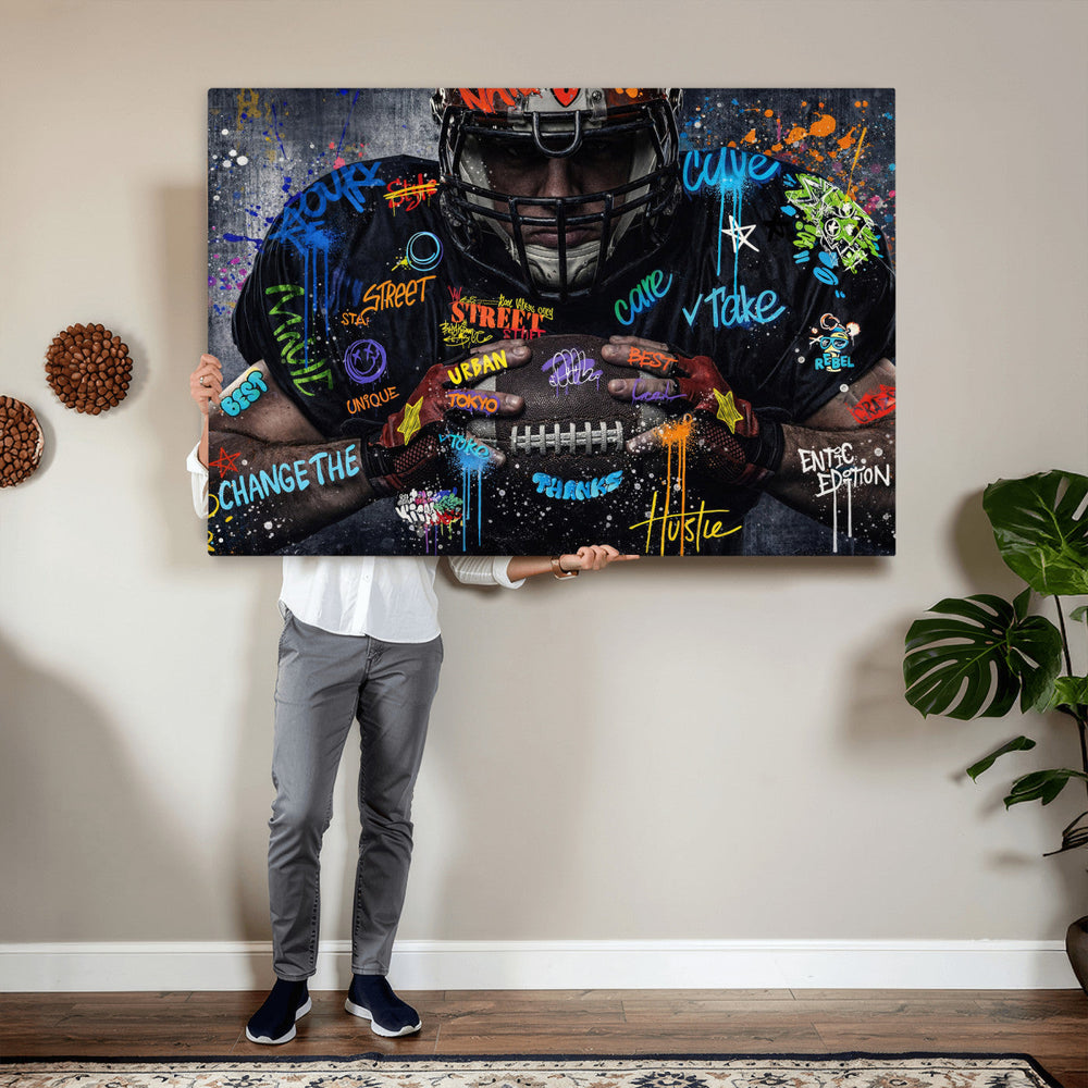 Graffiti American Football Player Street Art Wall Art Canvas