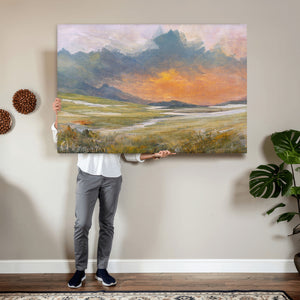 Mountain Sunset Wall Art Canvas Print Vintage Landscape