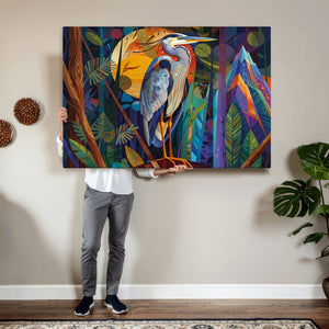 Colorful Heron Wall Art Canvas Print Tropical Bird Abstract
