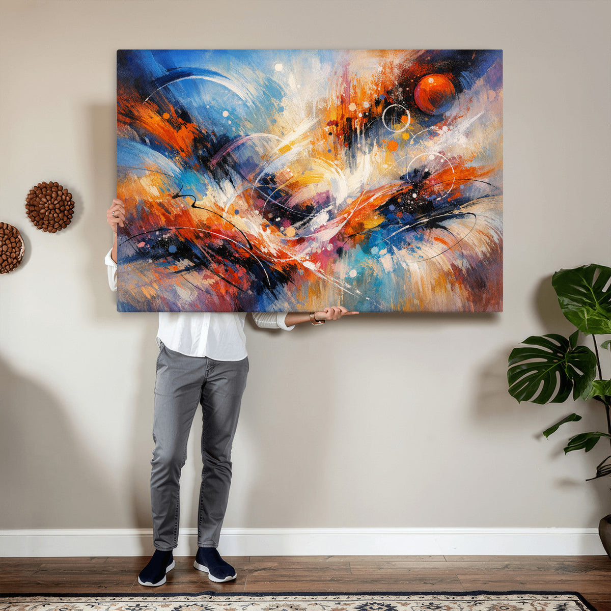Lyrical Abstraction Wall Art Canvas Print, Orange Blue