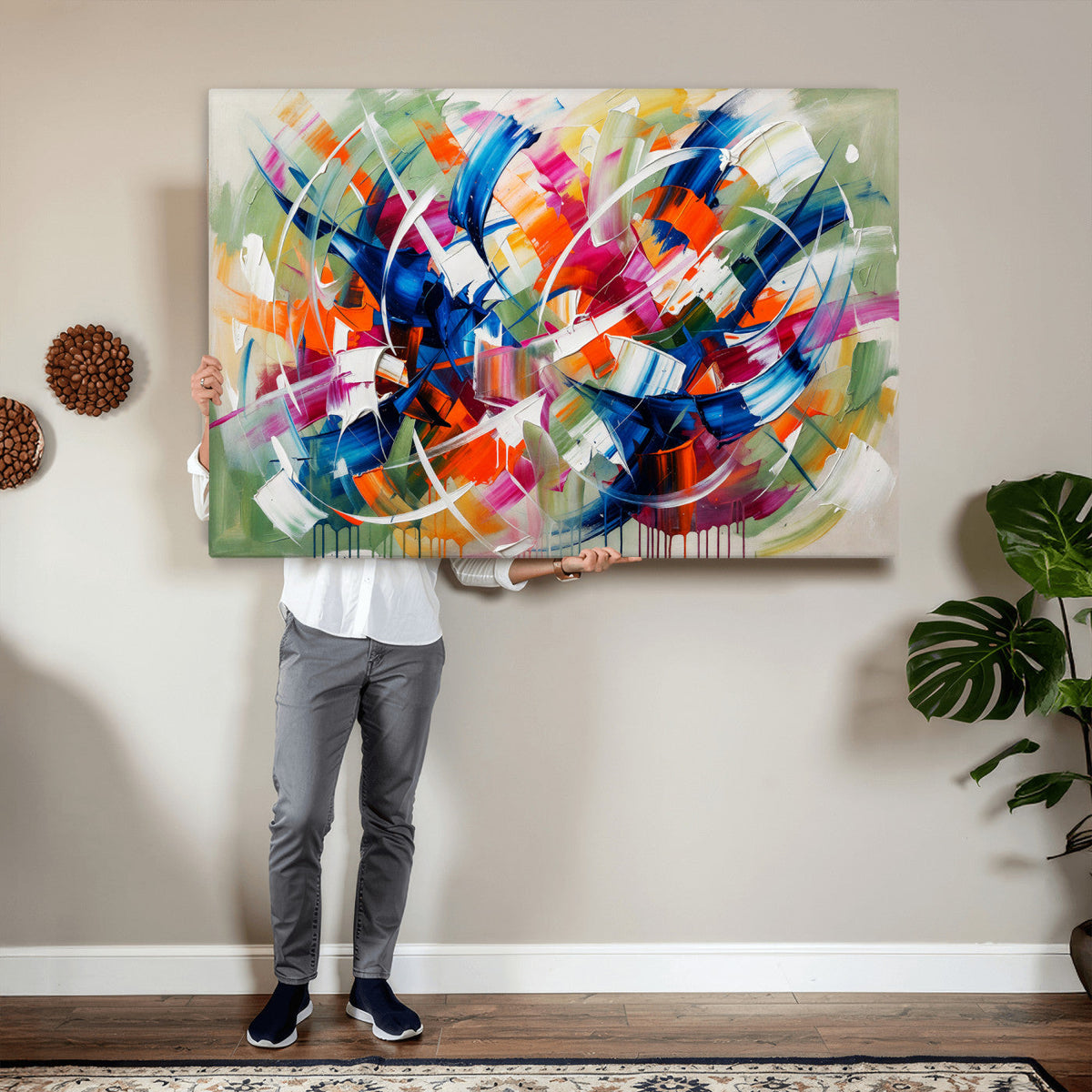 Geometric Abstract Wall Art Canvas Print, Orange Blue