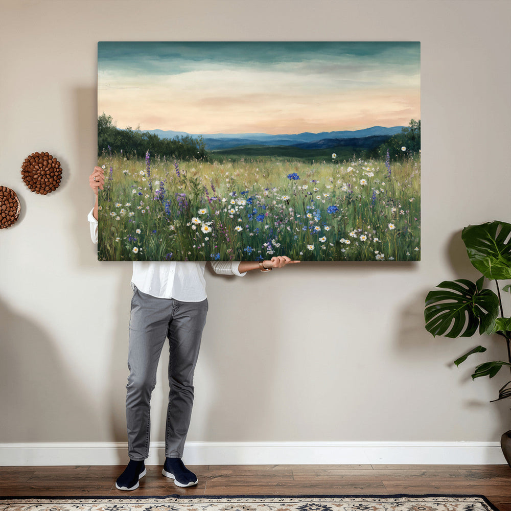 Wildflower Meadow Oil Painting Canvas — Daisy Lavender