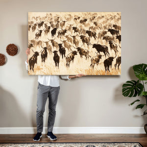 Texas Longhorn Sepia Canvas Wall Art, Western Cattle