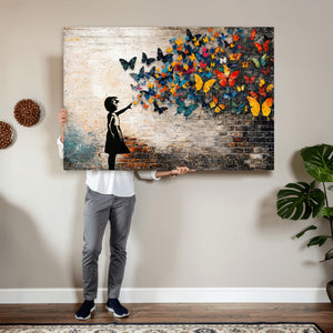 Banksy Graffiti Butterfly Girl Wall Art Canvas Print, Framed