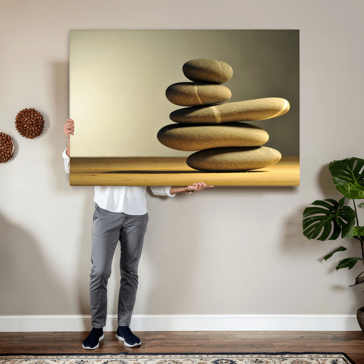 Zen Stone Wall Art Canvas Print, Balanced Rock Stack Framed