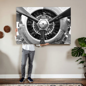 Vintage Propeller Plane Wall Art Canvas Print, Black and