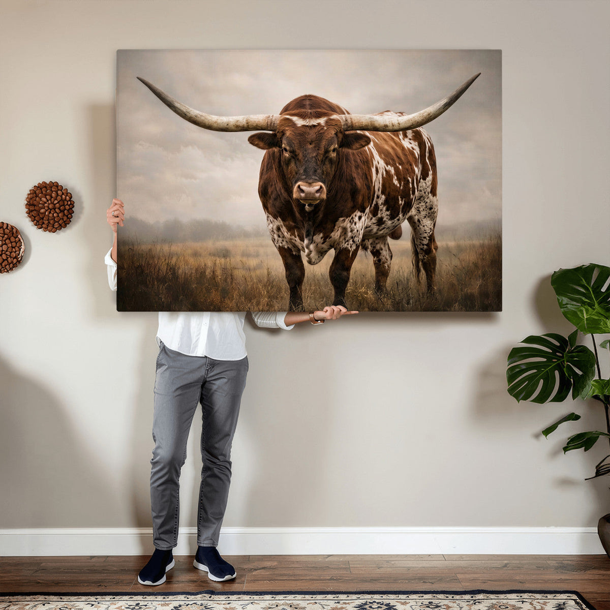 Texas Longhorn Canvas Wall Art Western Bull Desert Moody
