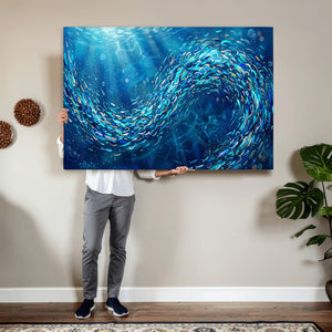 School of Fish Canvas Print | Blue Ocean Underwater Wall Art