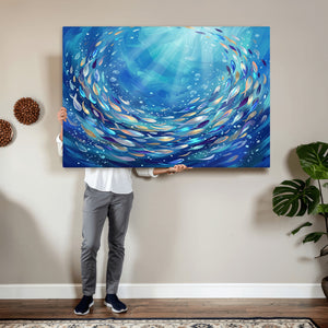 School of Fish Canvas Print | Blue Ocean Underwater Wall Art