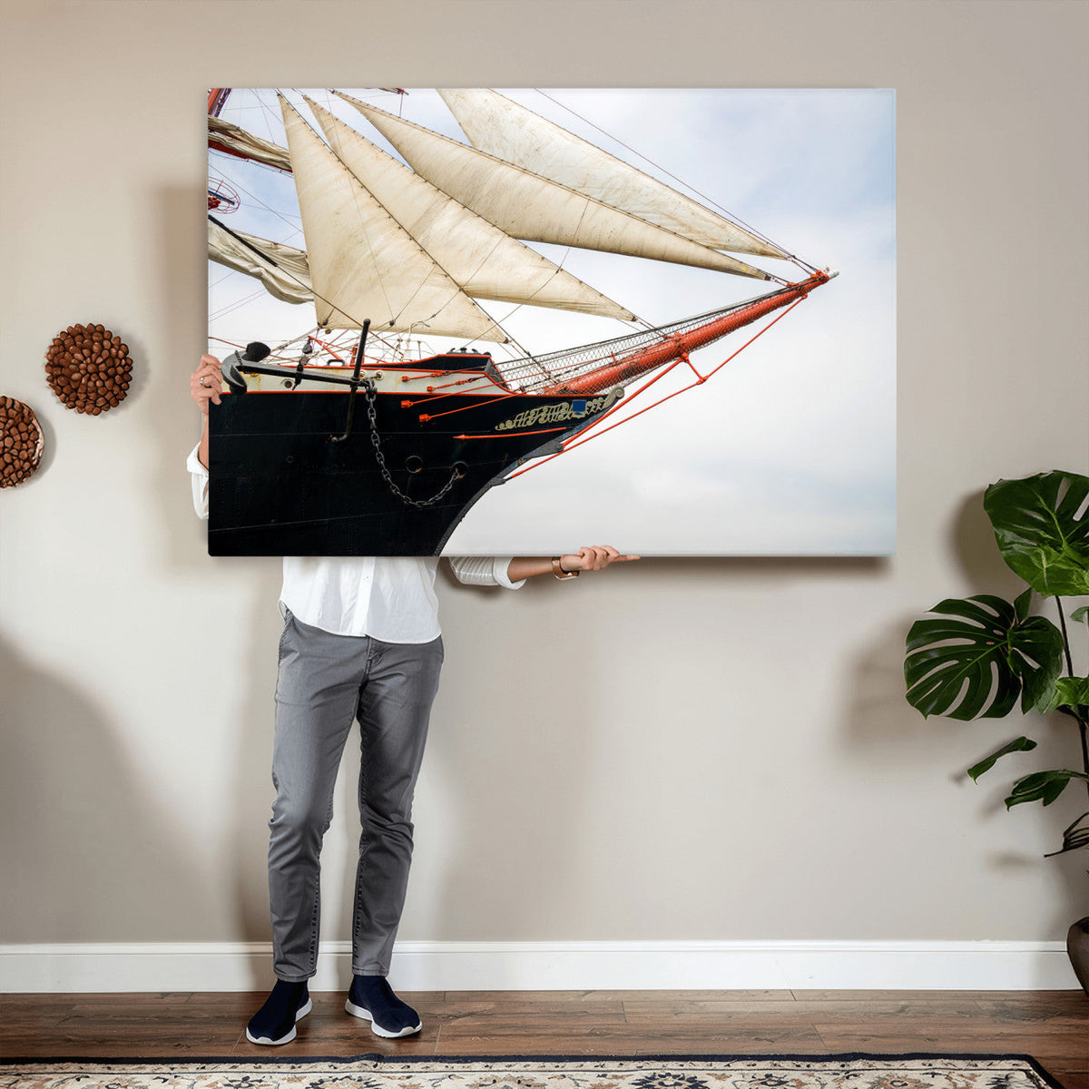 Sailboat Wall Art Canvas Print, Vintage Ship Bow Framed