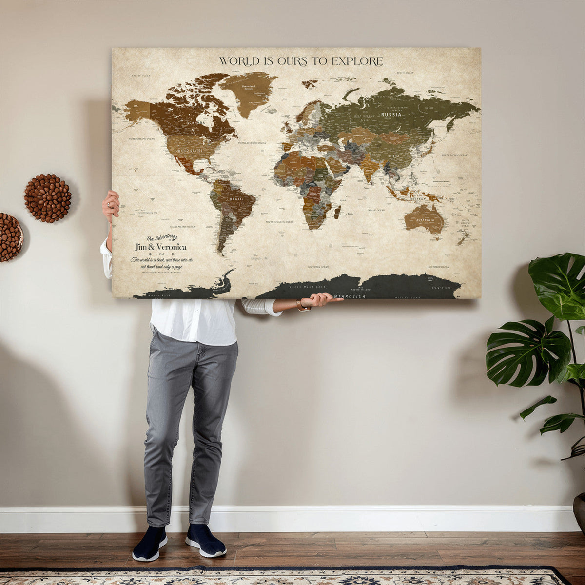 Custom Push Pin World Map Wall Art Canvas Print –