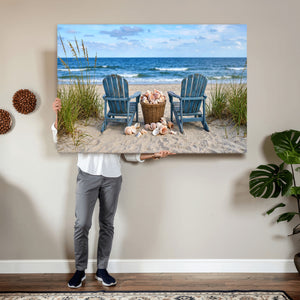Large Beach Canvas Wall Art Coastal Adirondack Chairs Ocean