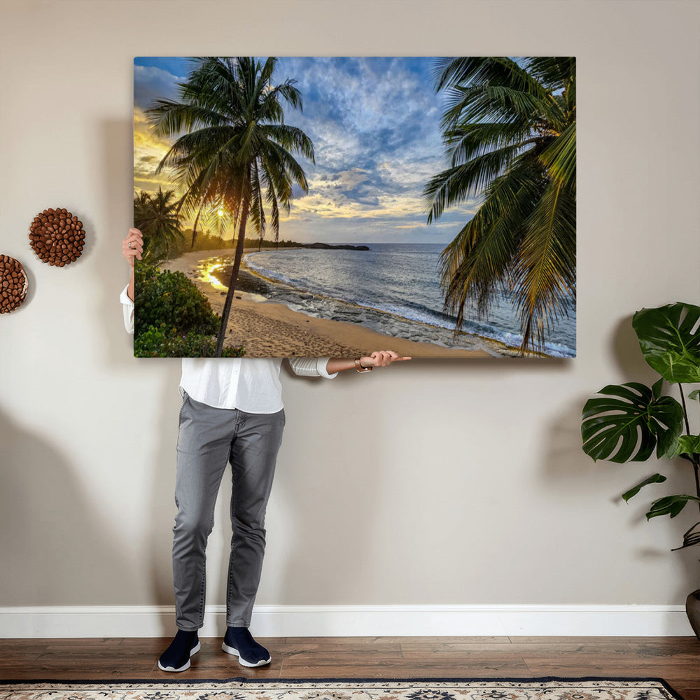 Mar Chiquita Beach Puerto Rico Canvas Wall Art, Manati Caribbean Coastal Photography Print, Tropical Ocean Sunset Decor
