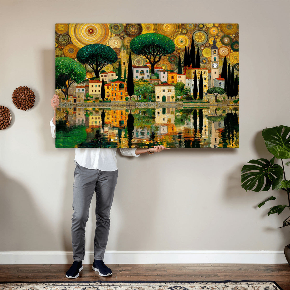 Gustav Klimt Golden Cityscape Wall Art Canvas Print,