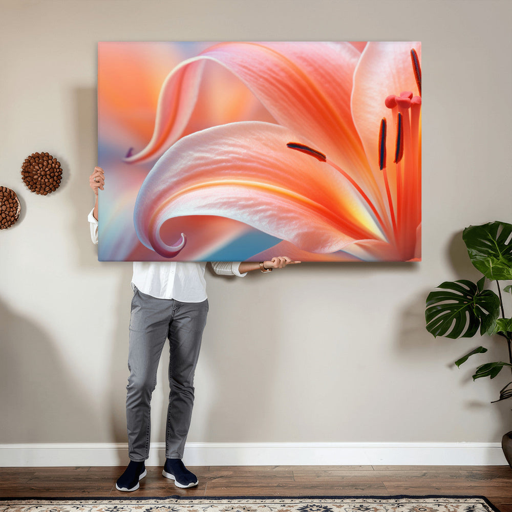 Peach Lily Canvas Wall Art, Coral Pink Flower Macro Photo Print, Botanical Bedroom Decor, Soft Floral Photography, Living Room Wall Art