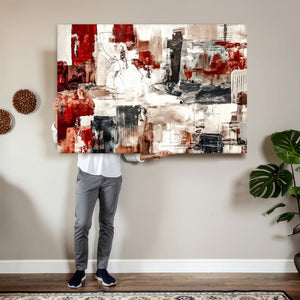 Blue Teal Abstract Canvas Wall Art, Modern Textured Painting Print, Navy Orange White Contemporary Art, Neutral Living Room Decor, Office Art