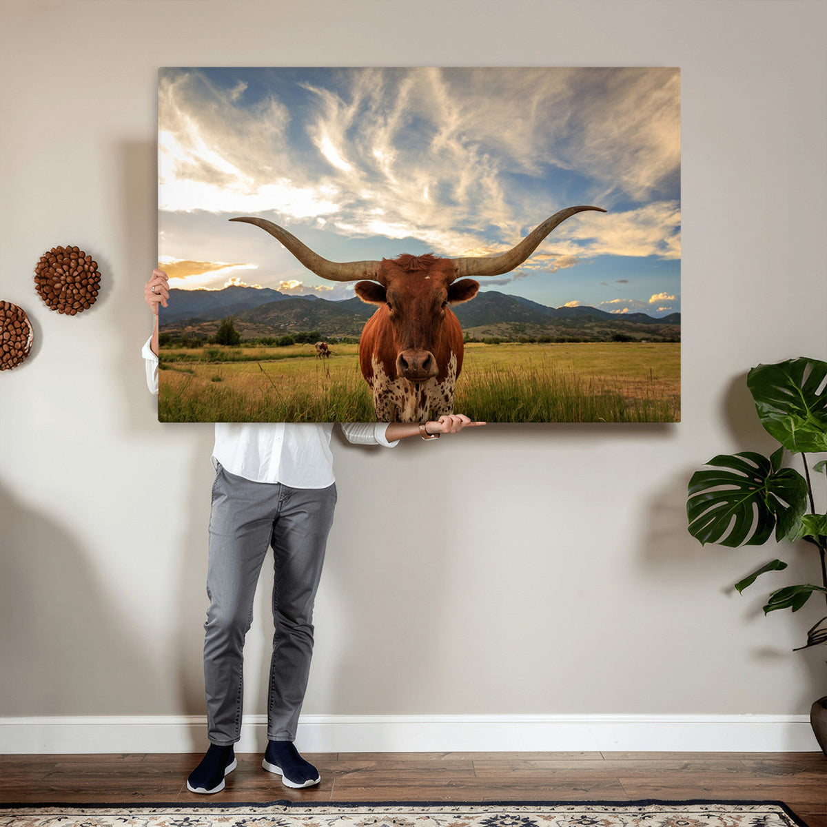 Texas Longhorn Canvas Wall Art – Majestic Triptych Animal