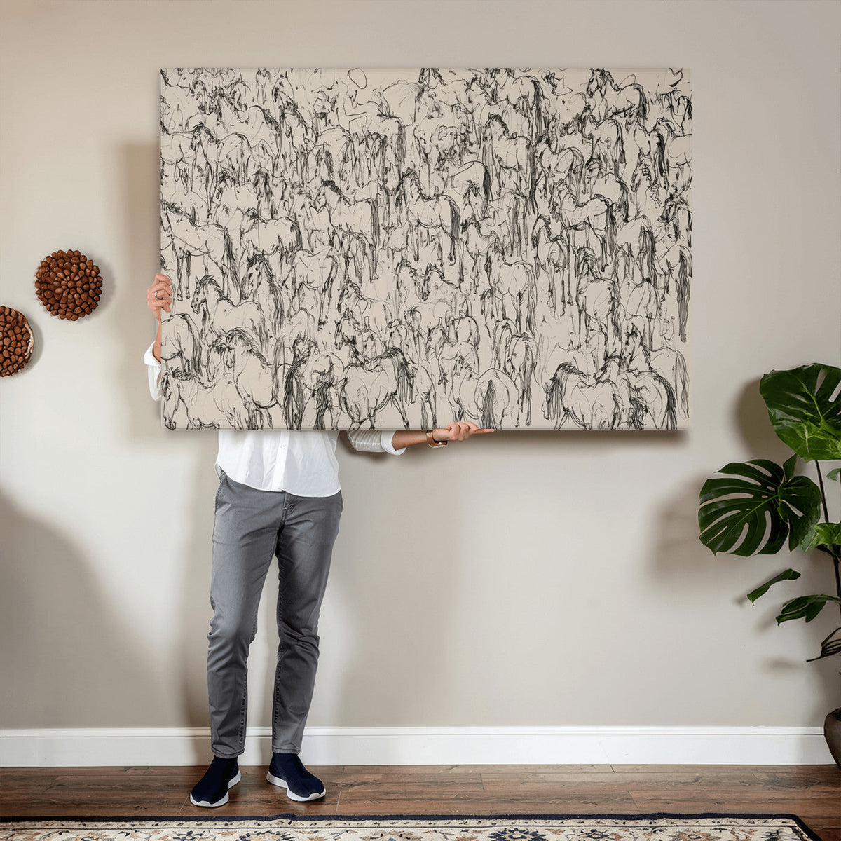 Abstract Horse Sketch Wall Art | Ready to Hang and Framed |