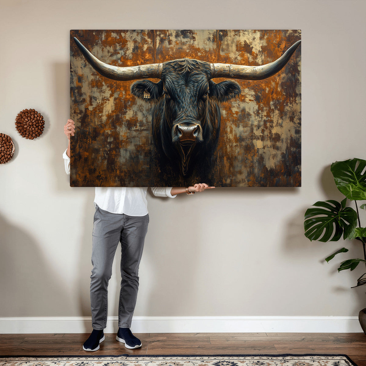 Longhorn Texas Cow Bull Wall Art | Rustic Farmhouse Canvas