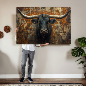 Longhorn Texas Cow Bull Wall Art | Rustic Farmhouse Canvas