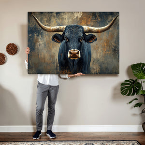 Texas Western Wall Art Canvas Print - Abstract Cow Longhorn