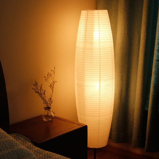 Nordic Rice Paper Column Floor Lamp 2-Light Tri-Color Lighting