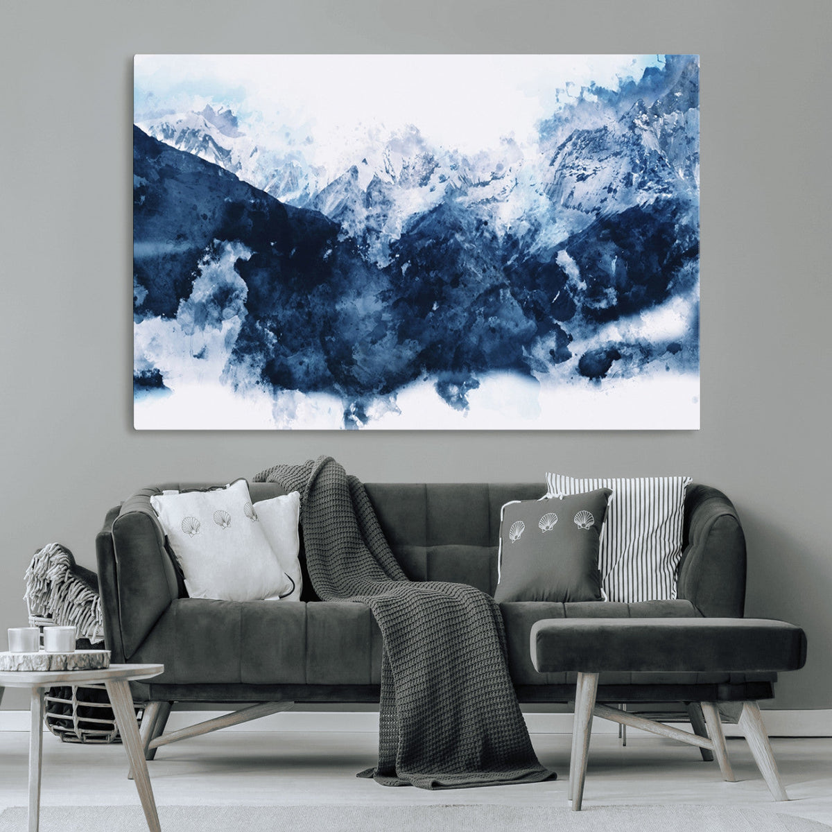 Abstract Blue Mountain Canvas Wall Art – Modern Triptych