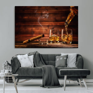 Whiskey and Cigar Wall Art Canvas | 3 Panel Bar Room Decor