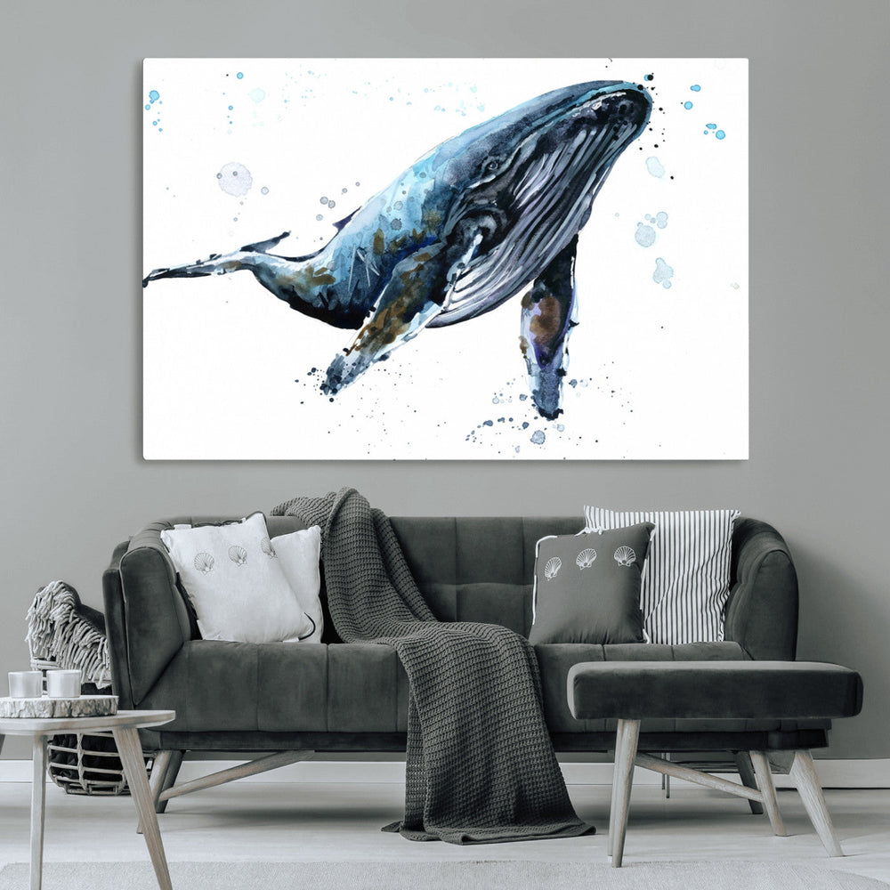 Watercolor Whale Wall Art Canvas Print