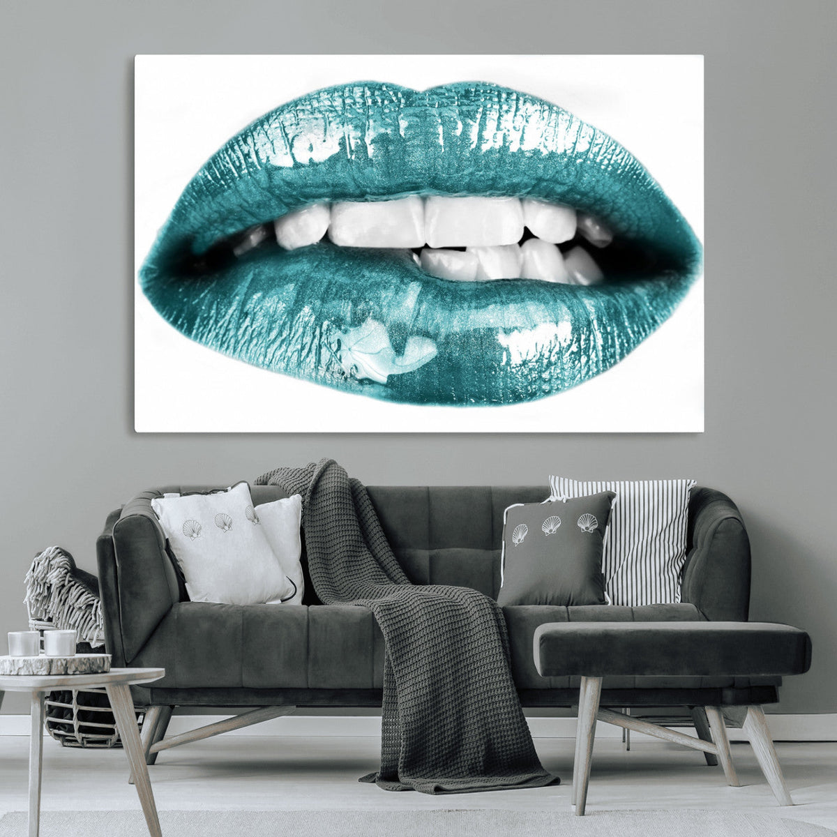 Blue Lips Wall Art Canvas Print
