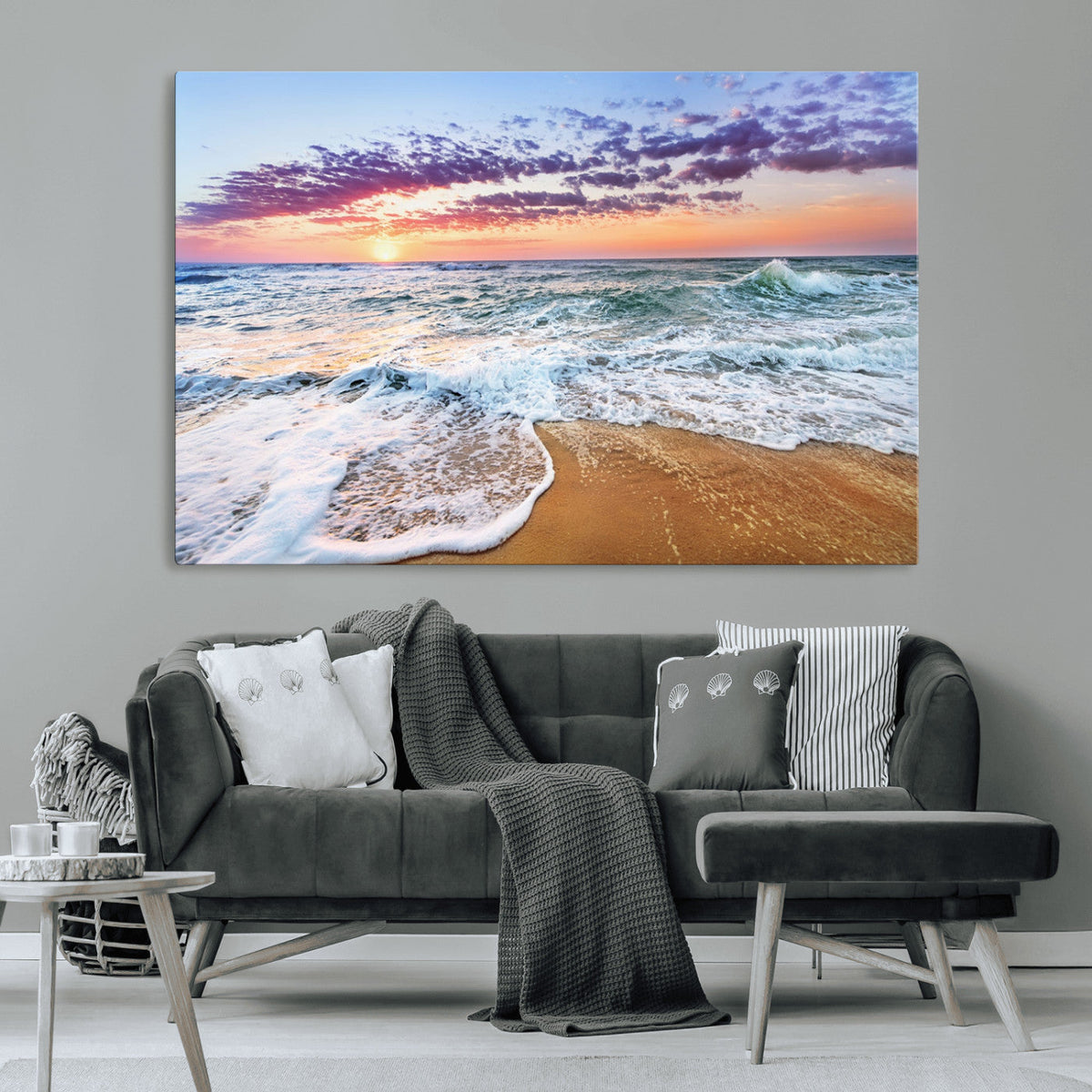 Coastal Sunset Art Beach Canvas Wall Art Print | Ocean Waves