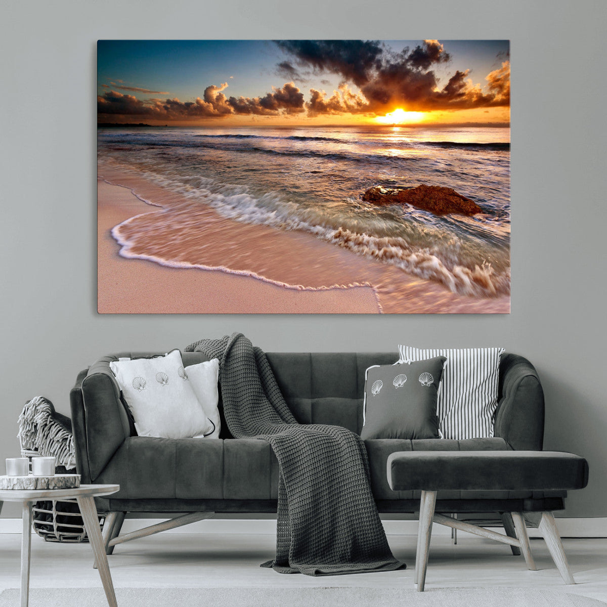 Sunset on Ocean Wall Art Canvas Print