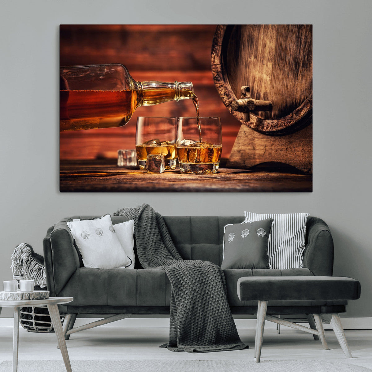 Whiskey and Cigar Canvas Wall Art | 3 Panel Bar Room Decor