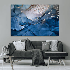 Navy Blue Canvas Art Abstract Print – Elegant Triptych