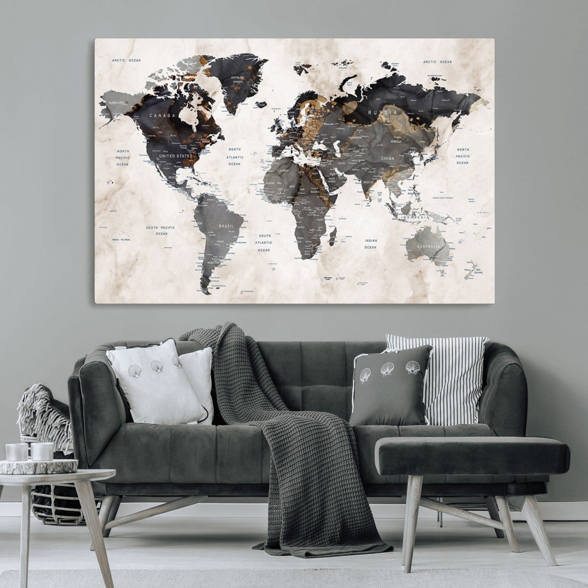 Abstract Map Printing - Modern World Map Canvas Wall Art for