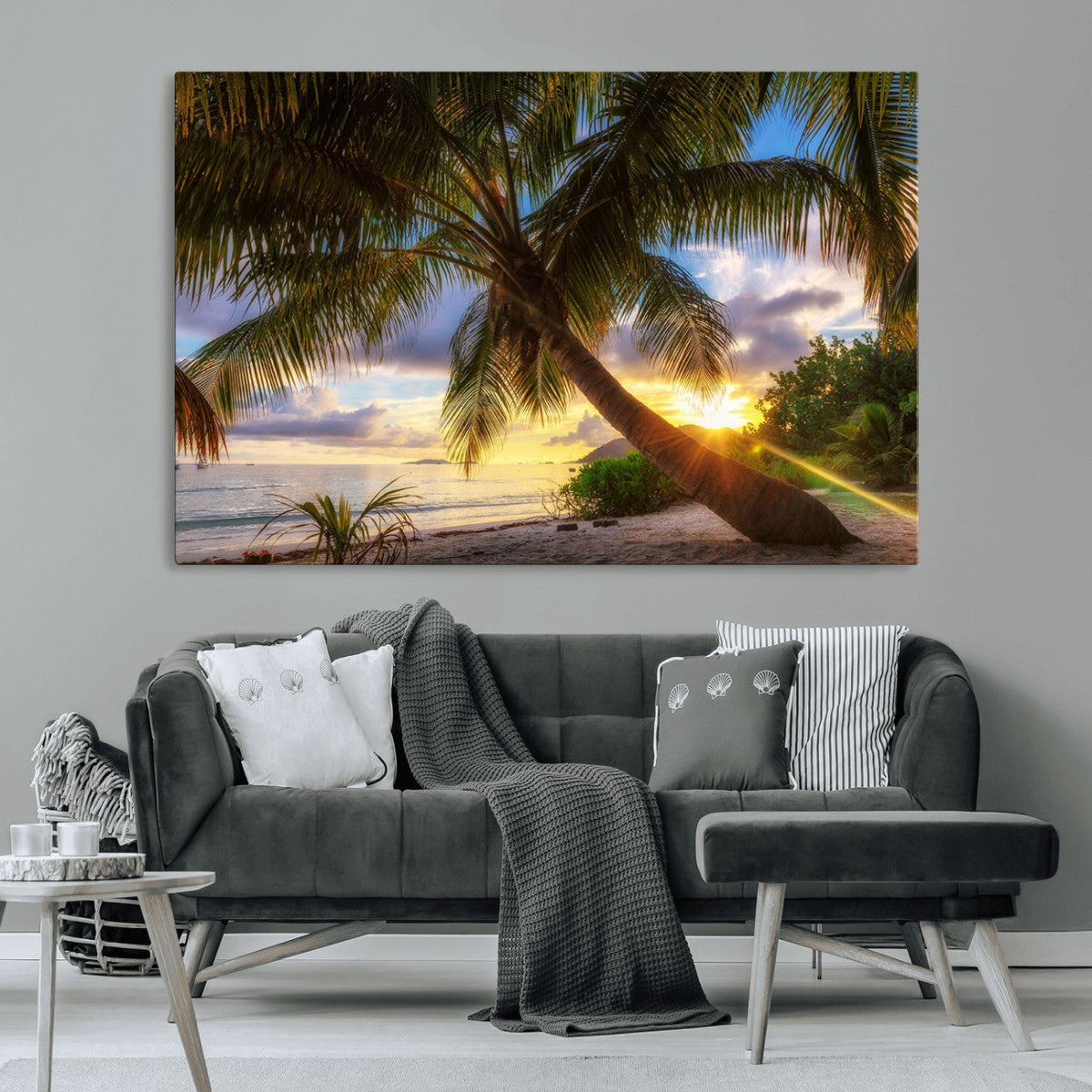 Tropical Island Sunset on the Beach Palms Wall Art Canvas