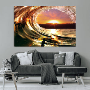 Golden Wave Sunset Triptych Canvas Art, Giclee Canvas Print