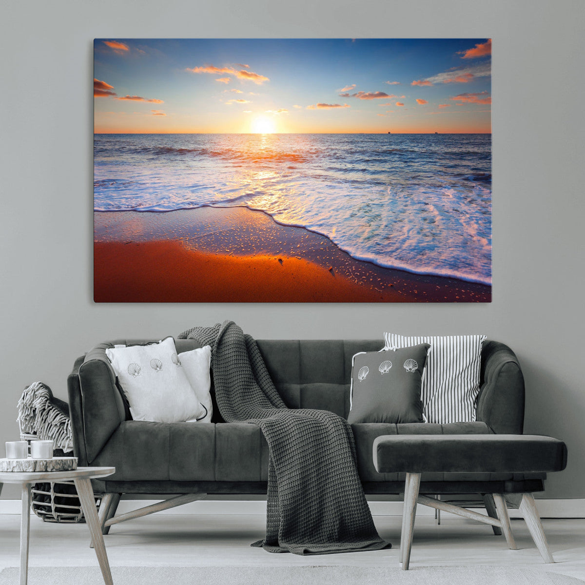 Tropical Ocean Sunset Wall Art Canvas Print, Golden Beach