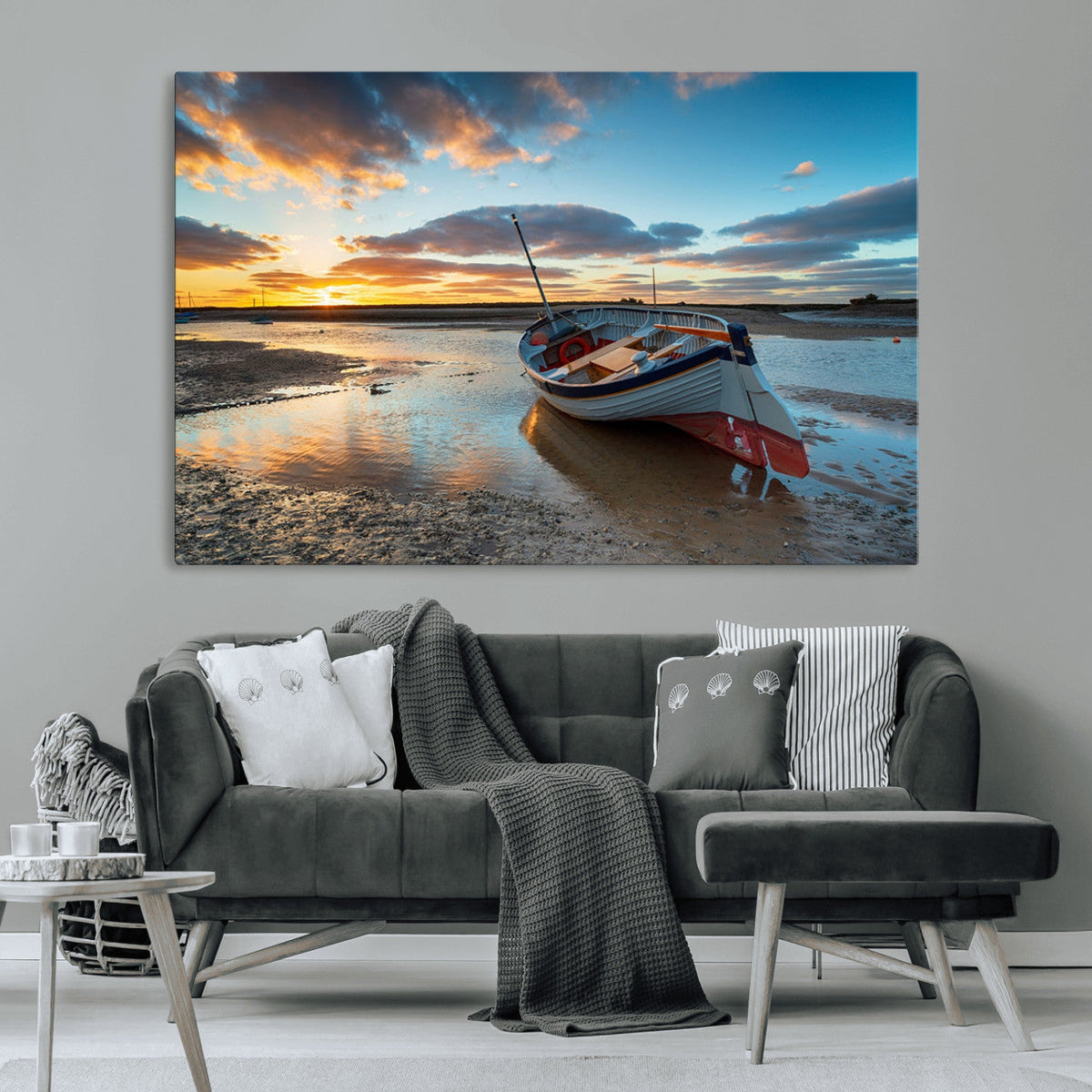Small Boat At The Beach Sunset Wall Art, Boat Sunset Wall