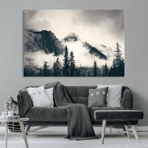 Large Foggy Mountain Forest Wall Art Canvas Print | Misty