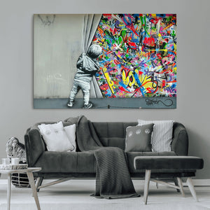 Banksy Colorful Street Graffiti Canvas Wall Art Print,