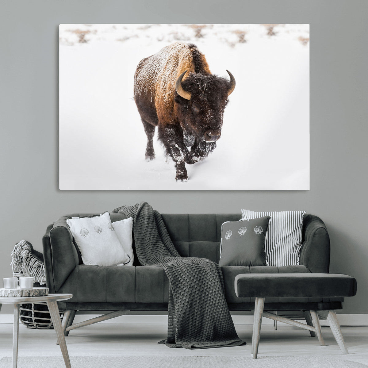 Bison Winter Wall Art Canvas Print For Farmhouse Decor