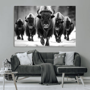 American Bison Art | Buffalo Herd Wall Art Canvas Print, BW