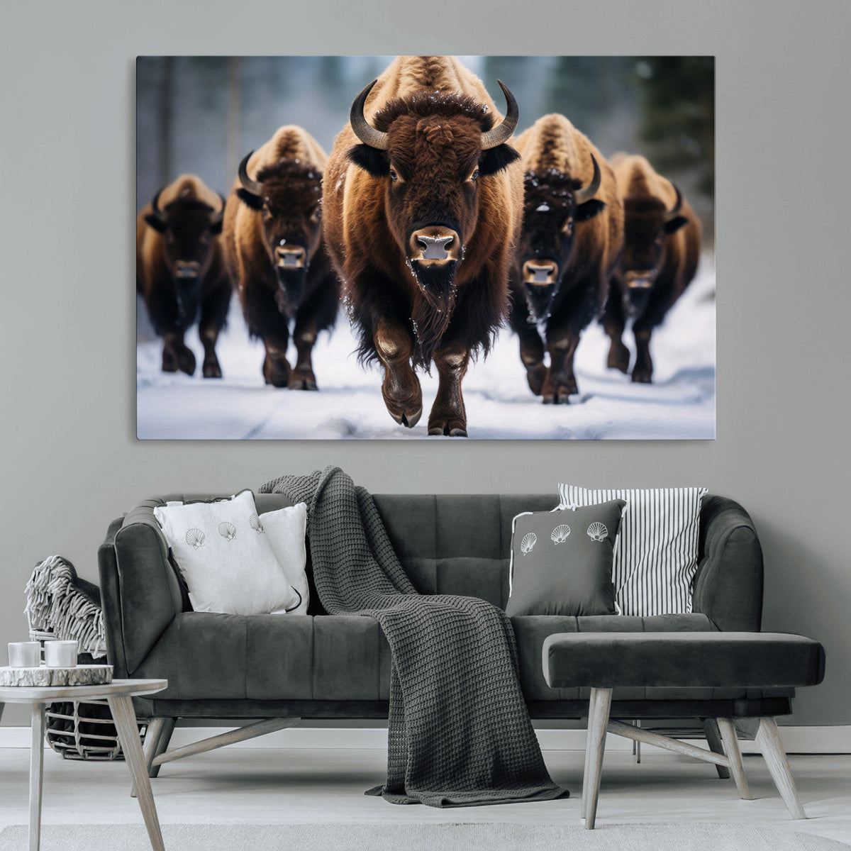 Buffalo Wall Art Canvas Print, American Bison Herd Wall Art